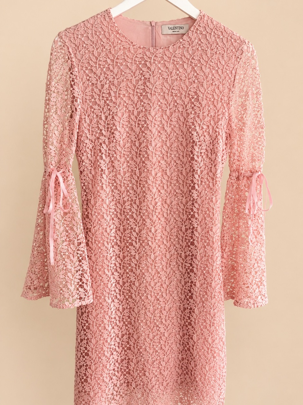 Valentino Rose Pink Lace Bell-Sleeve Dress